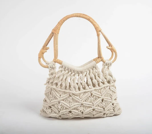 Sac à main Boho en macramé avec poignées en canne