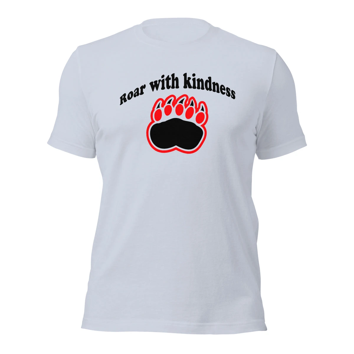 Load image into Gallery viewer, "Clawing for Kindness" T-shirt with "Roar with Kindness" Phrase and Bear Claw Illustration.